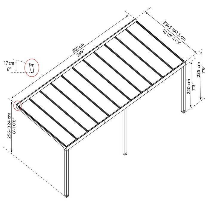 Terrasstak Stockholm 3,4 x 8,1 m Antracit Canopia by Palram
